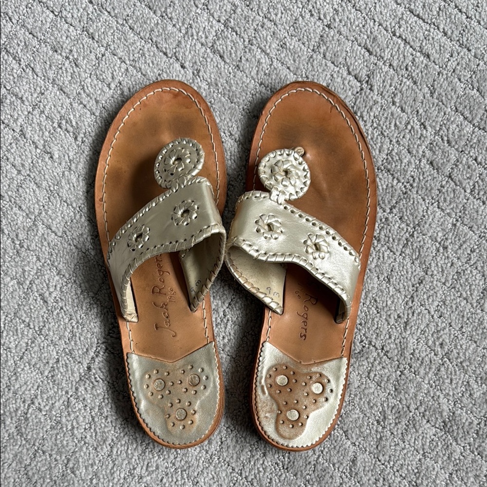 Jack Rogers Gold Sandals with Decorative Cutout Design